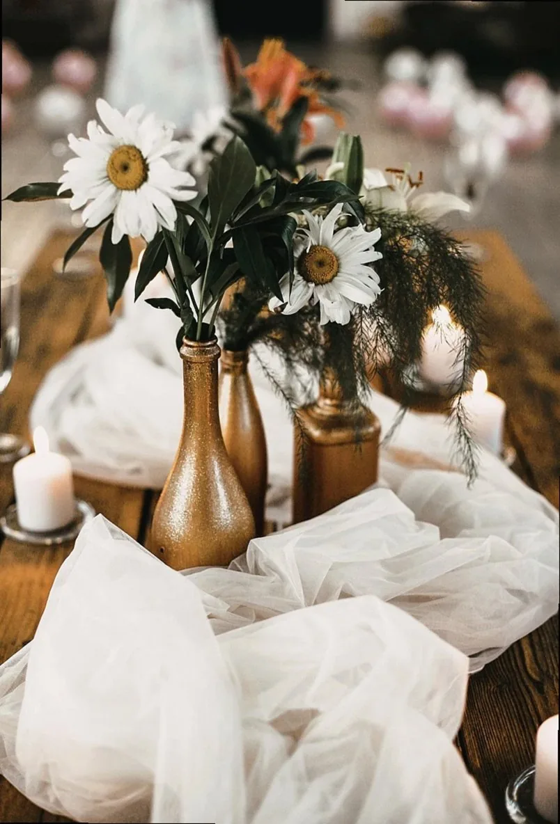 flowers, chamomile, candles, bottle, still life, nature, beautiful flowers, mood, postcard, wedding, white, gentle, flow